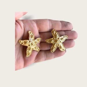 Christian Lacroix Paris Signed Rare Gold Baroque Gold gilt starfish sea earrings